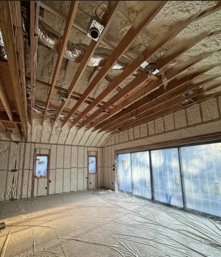 Interior walls and ceiling insulated with spray foam during new construction in Marion